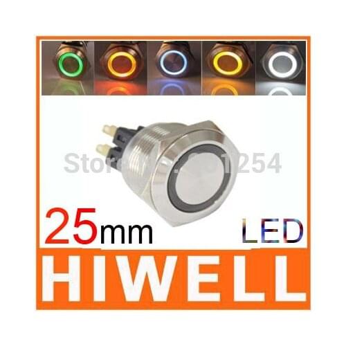 25mm diameter ON /OFF latching type LED ring illuminated metal push button switch 1NO1NC