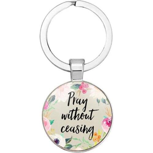 Prayer Non-Stop Bible Verses Christian Keychain Cabochon Pendant Inspirational Jewelry Ladies Men Faith Gifts Fashion Keychains