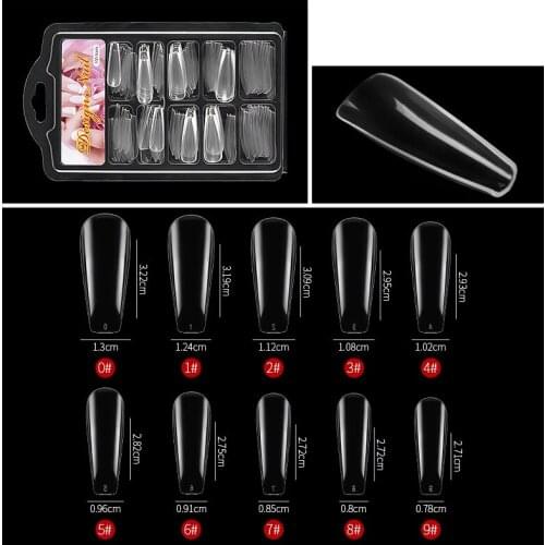 100Pcs/Box Full Cover Fake Nail Artificial Press on Long Ballerina Clear Natural False Coffin Nails Art Tips Manicure Tool