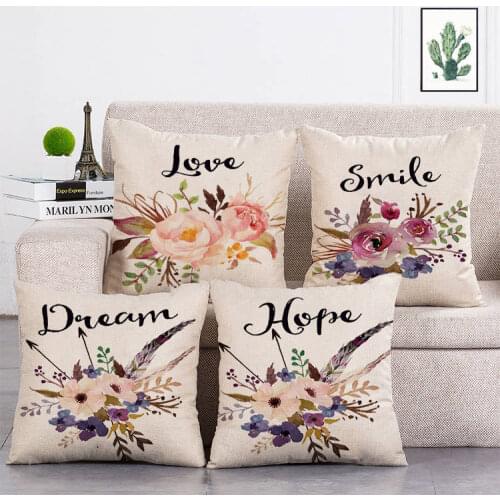 Flower Letter Love Smile Cushion Cover Throw Pillow Cotton Linen Home Decor Handmade Custom Printed Pillow Case T110