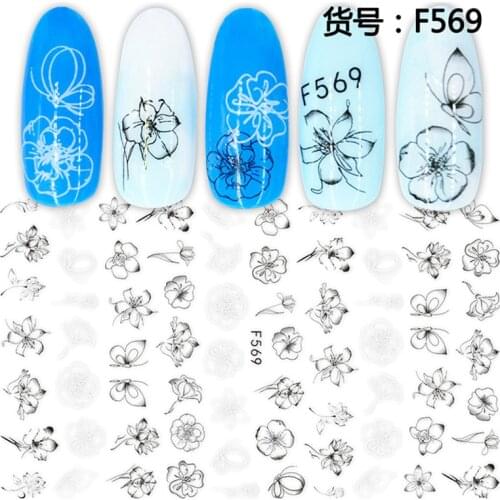 Nails stickers decal decoration Black line butterfly flowers leaves nail decoration DIY Creative Designs Watermark Decals Tool