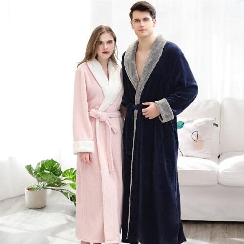 New Autumn and Winter Nightgown Thickened and Lengthened Flannel Couple Nightgown Coral Velvet Bathrobe Mens Nightgown