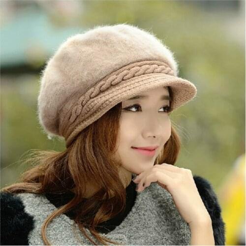 New Style Women Beret Hats Rabbit Hair Knitted Female Berets Winter Warm Cap Boina Feminina free shipping lowest price