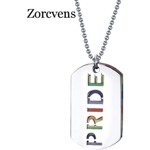 Modyle Rainbow Pendant Necklace Fashion Dog Tag Pendants Jewelry Stainless Steel Pendant Necklace