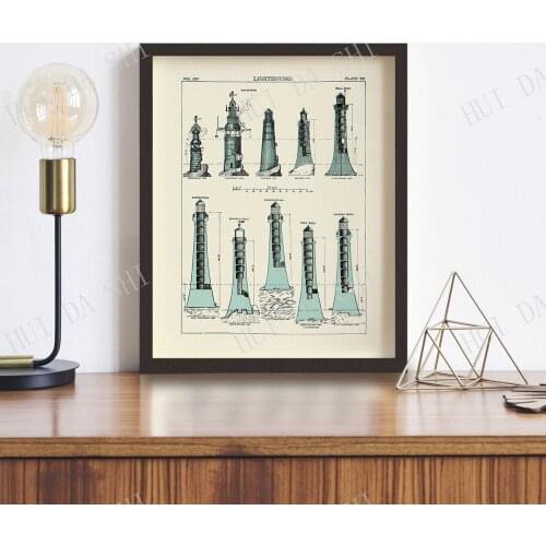 Lighthouses Print • Antique Lighthouses Poster • Bathroom Wall Art • Vintage Nautical Themed Print for Bathroom or Boat