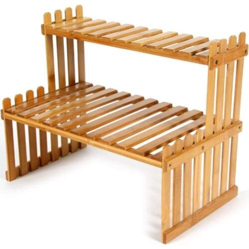 Plant Stand Flower Display Desktop Rack Holder Bamboo Shelf Garden Storage Dormitory Modern Double Layer