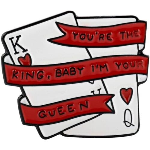 Poker Charm Brooch You're The King,Baby I'm Your Queen Lover Lapel Pin Collar Accessories Women Men Badge Pins