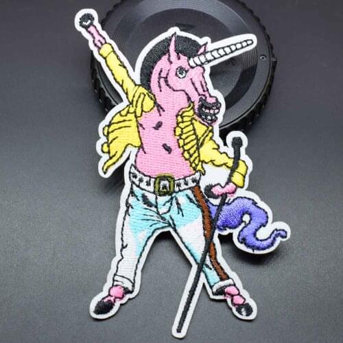 Singing Unicorn Horse Punk Iron On Embroidered Clothes Patches For Clothing Music Freddie Mercury Queen Band Stickers Garment