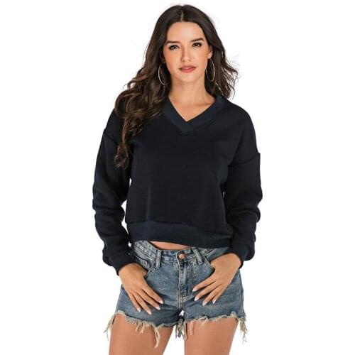 Simple V-neck Bat Sleeve Oversized Sweatshirt Dropshipping 2020 New Arrivals Dark Blue Loose Slim Sweatshirts Women