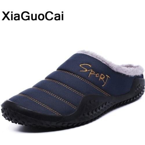 Plus Size Winter Men Slippers Plush Cotton Furry Male Shoes Slip-on Warm Home Slippers Indoor Antiskid Waterproof Zapatillas