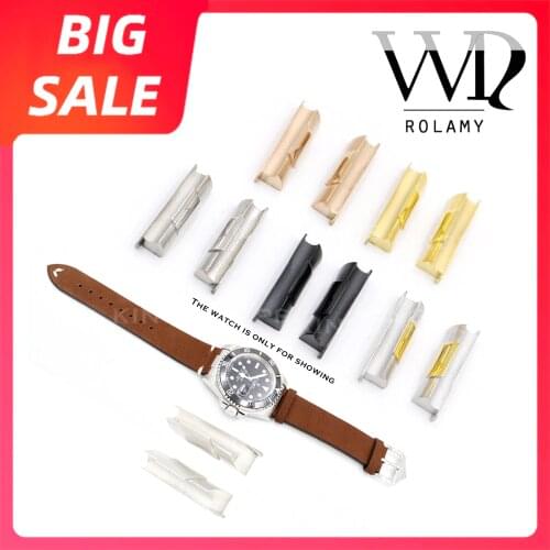 Rolamy 20mm High Quality Luxury Gold Black Rose Gold Solid Curved End Link For Rolex Submariner Watch Band Rubber Leather