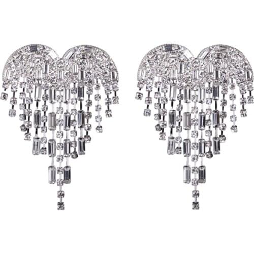 Fashion Heart Dangle Hanging Crystal Stone Rhinestone Long Drop Tassel Earring for Women Jewelry brincos bijoux