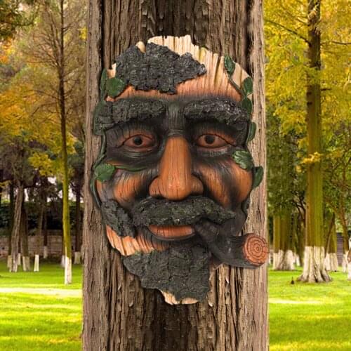 Tree Faces Decor Outdoor, Tree Flower Pot Plant Pot Cigar Pipe Old Man Tree