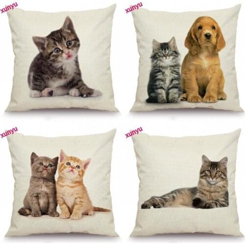 XUNYU Cute Cat Cushion Cover Animal Pillow Case Linen Pillowcase Home Decorative Throw Pillow Cover for Sofa Couch 45x45cm BT016