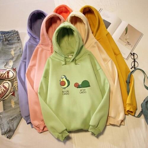 Funny Avocado Hoodies Women Sweatshirts 2020 Kpop Fashion Small Fresh Vegan Kawaii Cartoon Top Casual Warm Female Graphic Hoody
