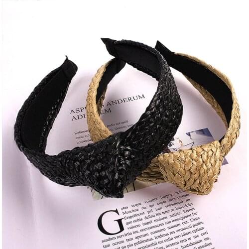 Handmade Straw Weave Hair Band Women Elegant Fashion Wide Side Simple Headband Raffia Grass Knot Hairband Girls Hair Accessories