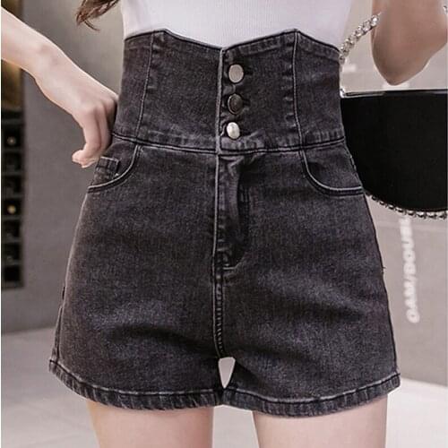 Ropa Mujer Ultra High Waist Denim Shorts Womens 2021 Summer Breasted Elastic Slim Fit Wide Leg Hot Pants Pantalones De Mezclilla
