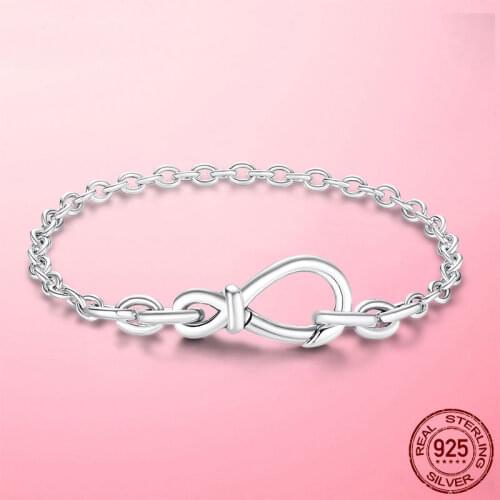 Hot Sale 925 Sterling SilverChunky Infinity Knot Chain Bracelet Knotted Bow-knot Clasp Infinite Love Chain Bracelet jewellery