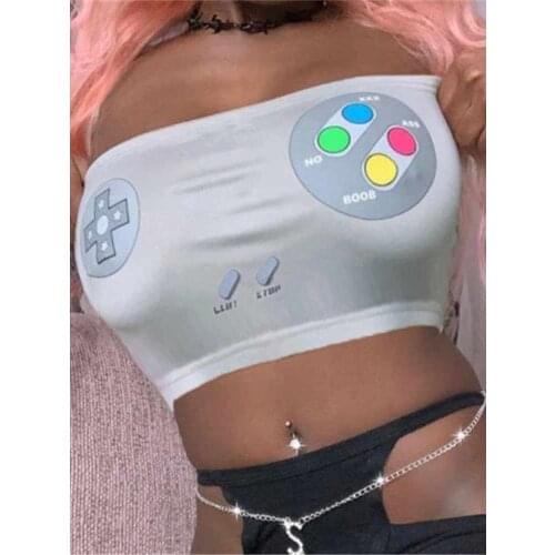 ArtSu Printed Strapless White Tube Top Women Sleeveless Backless Sexy Crop Tops Summer Bandeau Top Cami Streetwear ASVE20972