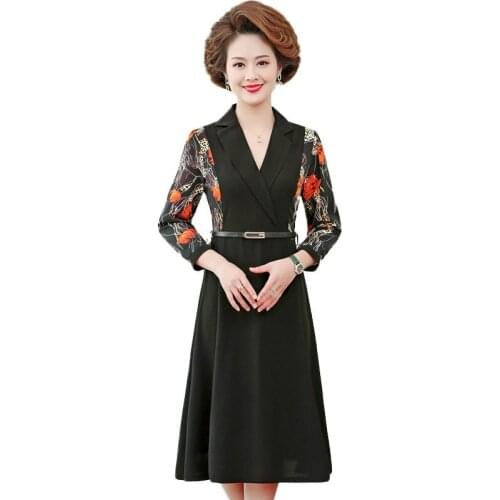 2021Spring Autumn Dress Women Printed 3/4 sleeves Sleeve Patchwork Elegant Dress Black Plus Size Maxi Long Dresses