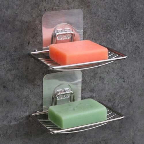 1 Pcs Stainless Steel Soap Dish Drain Wall Hanging Soap Holder Bathroom Shelf Sucker Shower Tray Bathroom Accessories