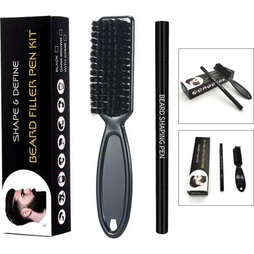 2-in-1 Waterproof Natural Hair Moustache Eyebrow Beard Filler Pen Pencil Sharpen & Define Patchy Beards Long-lasting Black New