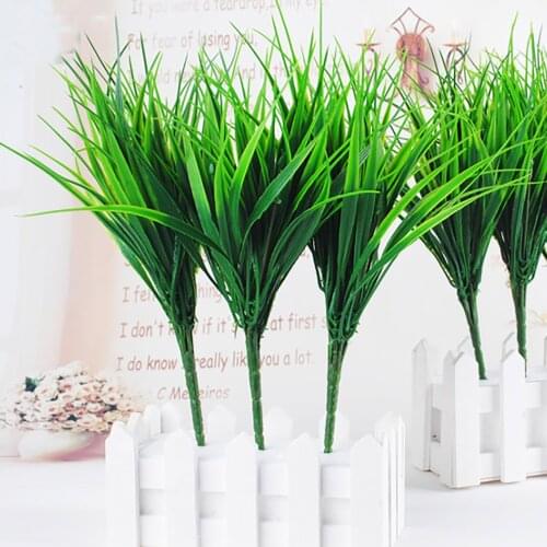 4pcs Artificial Faux Shrubs Branches Outdoor Plants Home Decoration Green Hanging Planter Natural 27cm Plastic Wheat Grass