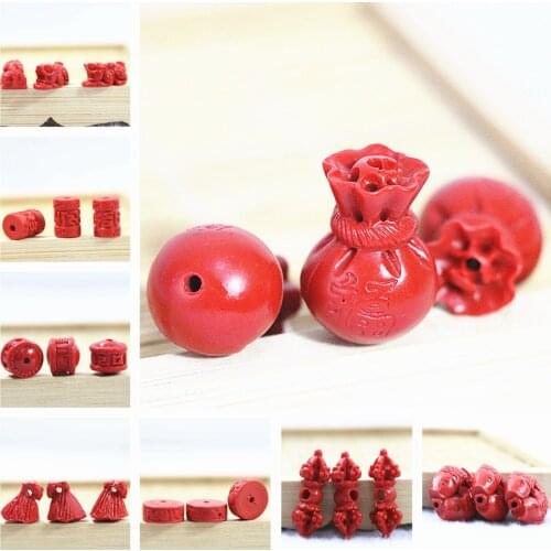 5pcs new fashion women synthetic red cinnabar carving flower pendant charms diy jewelry findings accessories spacers beads B941