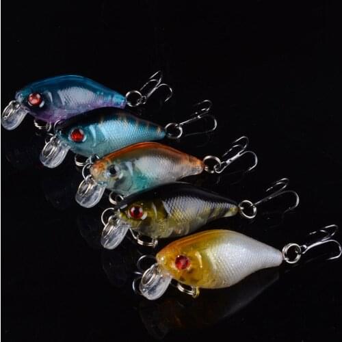 5pcs Fishing Lure 4cm/4.6g Topwater Crank Bait 5 Color Hard Bait Artificial Wobbler Plastic Fishing Tackle With 6# Hooks 3D Eyes