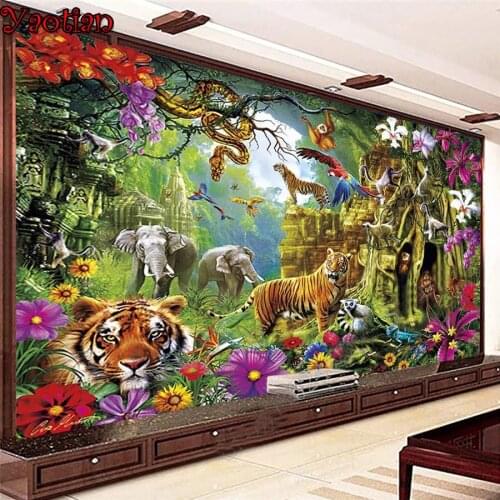 Big Size Diamond Painting 5D Animal World Tiger Elephant Diamond Embroidery Crystal paintings DIY Mosaic Gift Home Decor