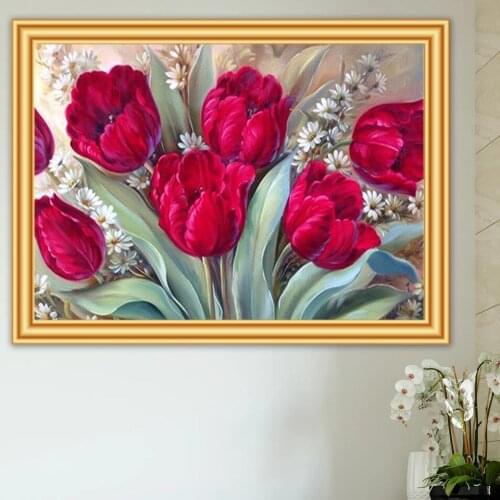5D DIY Diamond Painting Tulip Cross stitch Kit Diamond Embroidery Flower Mosaic Picture of Rhinestones Home Decoration Gift