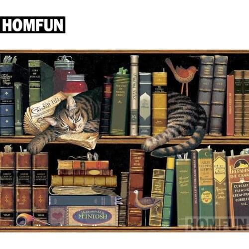 HOMFUN Full Square/Round Drill 5D DIY Diamond Painting "Book cat" Embroidery Cross Stitch 5D Home Decor Gift A06583