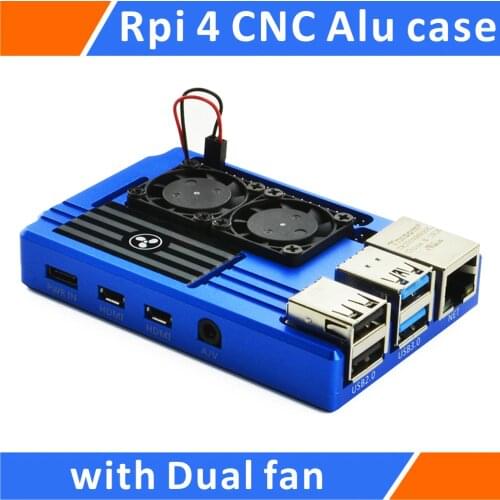 Raspberry Pi 4 Aluminum Case with Dual Intelligent Temperature Control Fan Blue