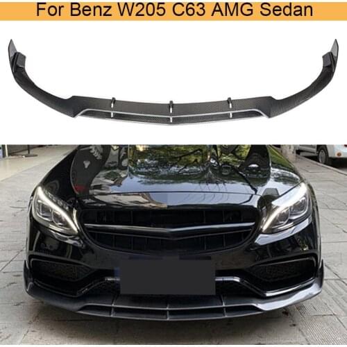 Car Front Bumper Lip Splitters Spoiler For Mercedes-Benz C Class W205 C63 AMG 4 Door Sedan 2015 - 2018 Front Lip Carbon Fiber