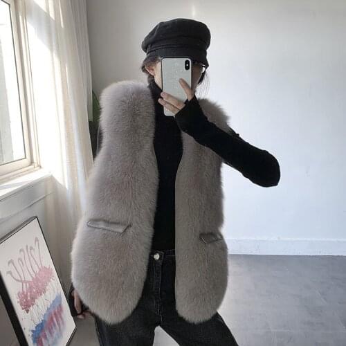 Fashion Imported Whole Skin Fox Fur Grass Waistcoat Women Middle Long Style 2020 Winter New Leisure Pocket Gray Vest Young Style