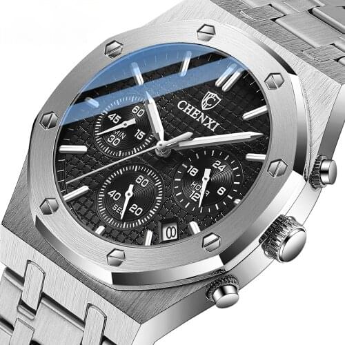 Luxury Mens Watches Stainless Steel Chronograph Waterproof Luminous Watch Men Sport Quartz Mens Wrist Watch Relogio Masculino