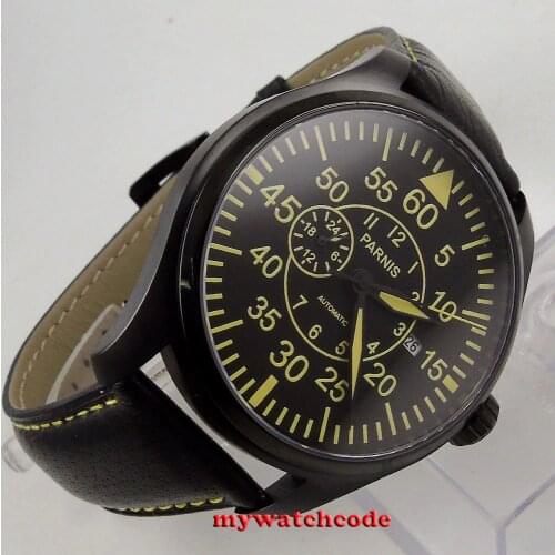 42mm parnis black dial yellow marks sapphire glass PVD miyota automatic mens watch
