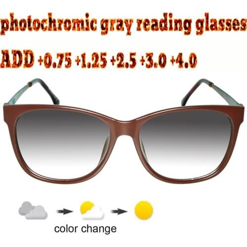 Photochromic Gray Reading Glasses Cats Eyes Large Size Frame Ultralight Trend High Quality Fashion Ladies Women+0.75To+4.0