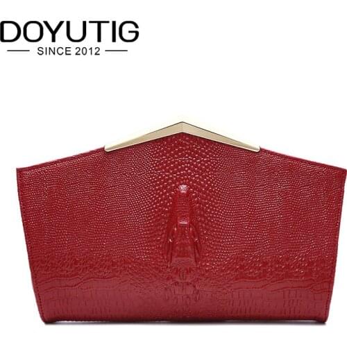 Beautiful Crocodile Pattern Genuine Cow Leather Female Clutch Bag Casual Style Womens Crocodile Head Shoulder Bag & Wallet A060
