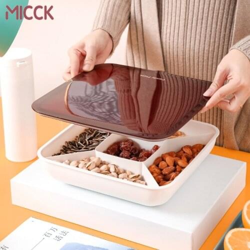 MICCK Creative Storage Box With Lid Dried Fruit Tray Candy Box Divided Grid Home Living Room Snack Seed Tray Fruit Organizer
