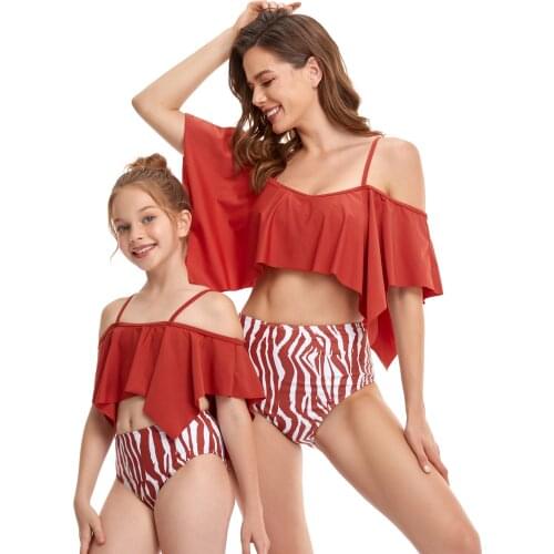 Swimwear Women Bikini Two Pieces Swimsuits Beach Wear Girls Children Ruffle High Waist Push Up Holiday Swimming Suits J2101