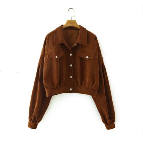 MESTTRAF Women 2021 Fashion New Single-breasted Corduroy Jacket Retro Long Sleeve Pocket Casual Coats Streetwear