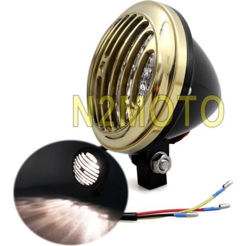 Motorcycle Solid Brass Billet Aluminum Black Headlight 5" Grille Prison Cover Head Light for Harley Tri XS650 Chopper