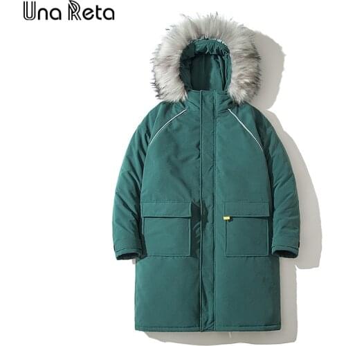 UnaReta Winter Men Parka New Casual Big fur collar Hooded Jackets Mens Fashion High quality Simple design Warm Long Parka Coat Plus size