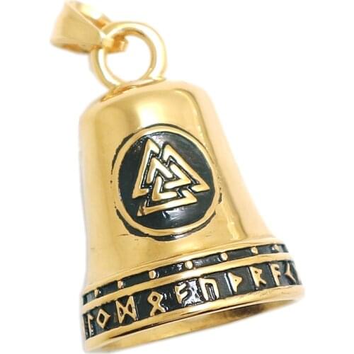 Mens 316L Stainless Steel Cool Gold-Color Viking Bell Pendant