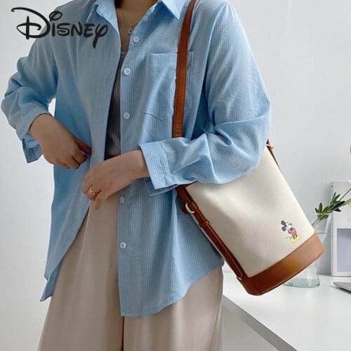 2021 New Disney Fashion Wild One-shoulder Messenger Bag Cute Mickey Handbag Casual Bucket Bag Lady Storage Cosmetic Bag