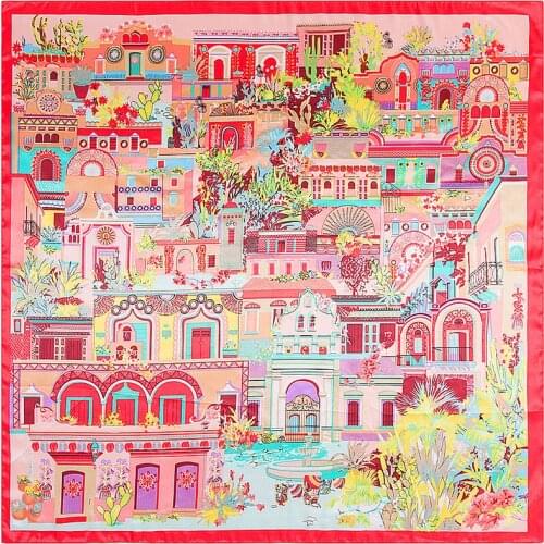 New Women Pure Silk Square Scarf Luxury Brand Desigual Foulard Femme Bandanas Big Pattern Womens Scarf 90*90