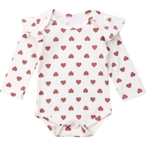 Toddler Newborn Baby Clothing Baby Girls Ribbed Clothes Girl Ruffle Hearts Jumpsuit Infant Fly Long Sleeve Bodysuit Kids Outfit