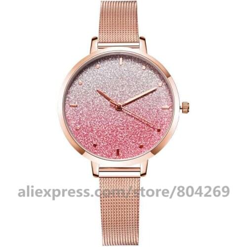 Wholesale Fashion Thin Mesh Alloy Watch Women Starry Sky Gradient Color Watch Luxury Ladies Alloy Quartz Dress Watch 103042