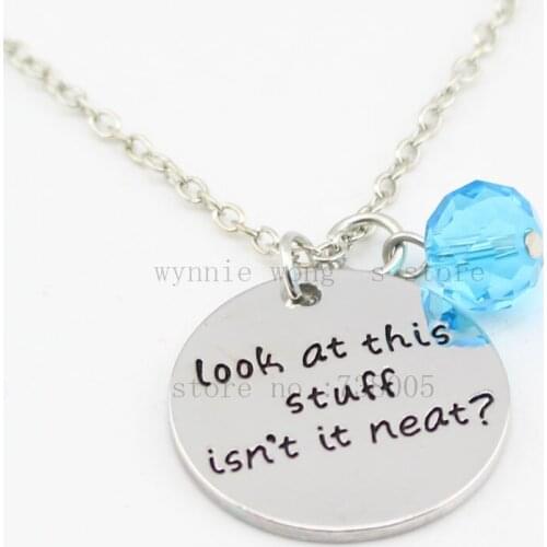 Ariel Inspired Little Mermaid Necklace "Look at this stuff isn't it neat"crystal silver Pendant Necklaces Hand stamped Jewelry